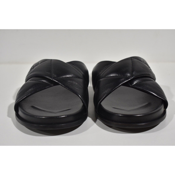 Prada Quilted Criss Cross Strap Black Leather Logo Slide Sandal Mule Flat 39.5 - Picture 9 of 12